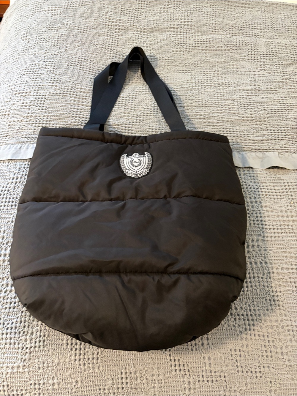 NWOT Pink brand black puffy tote bag